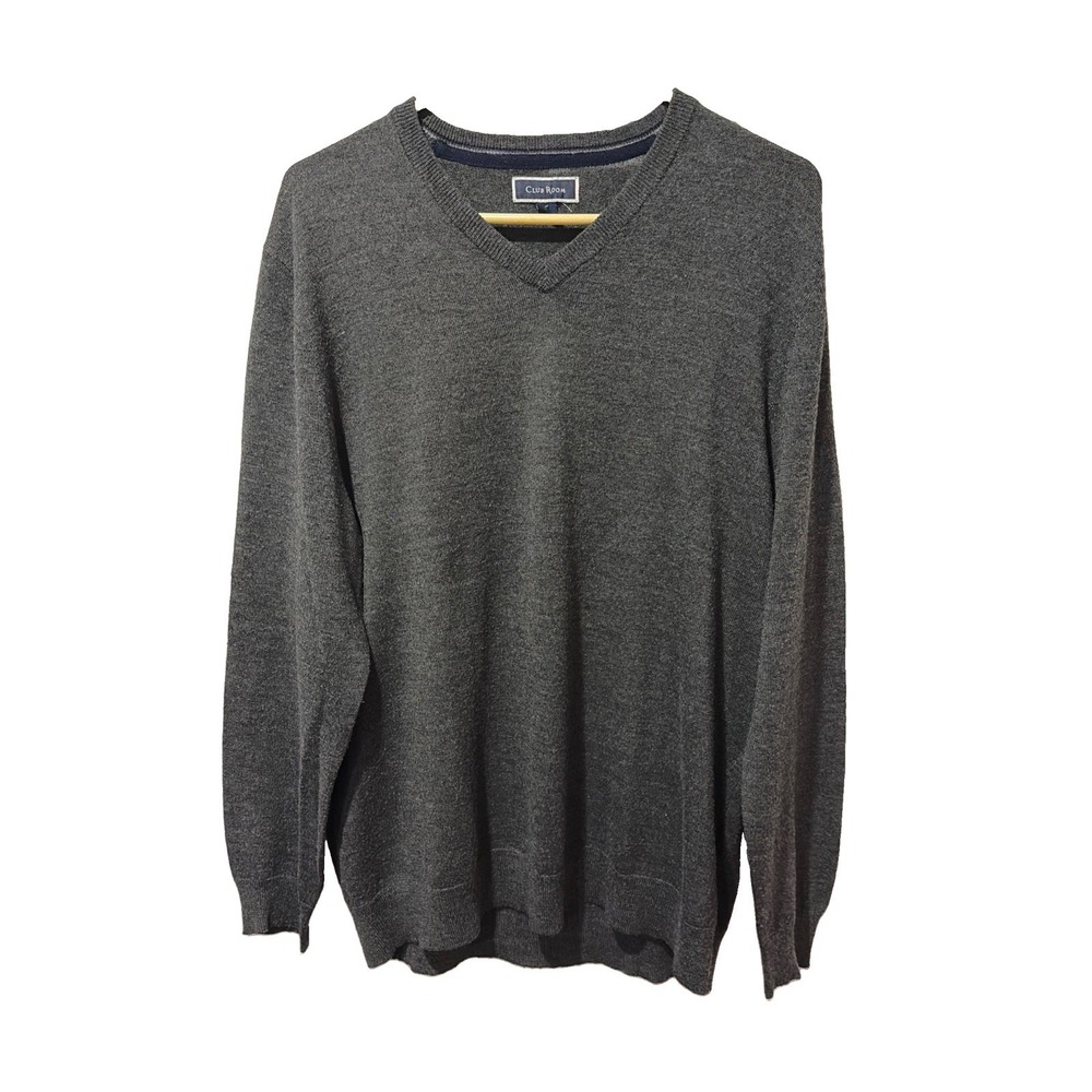 Club Room Dark Gray Merino Wool Blend Pullover V Neck Sweater Mens Sz XL